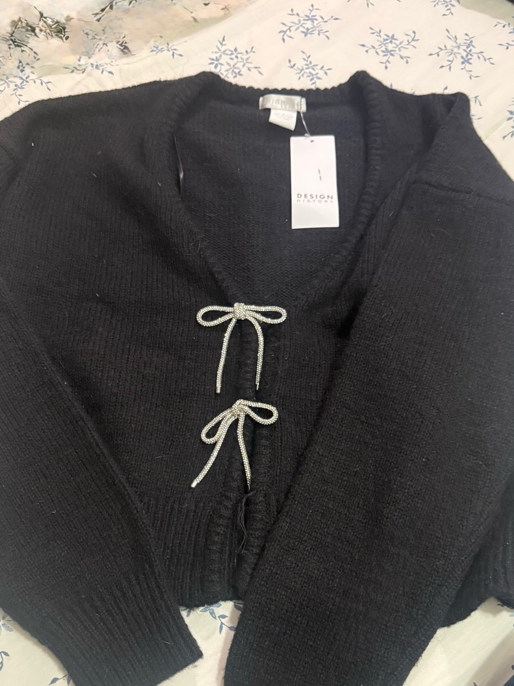 Design History Black Knit Tie-Front Women's Cardigan